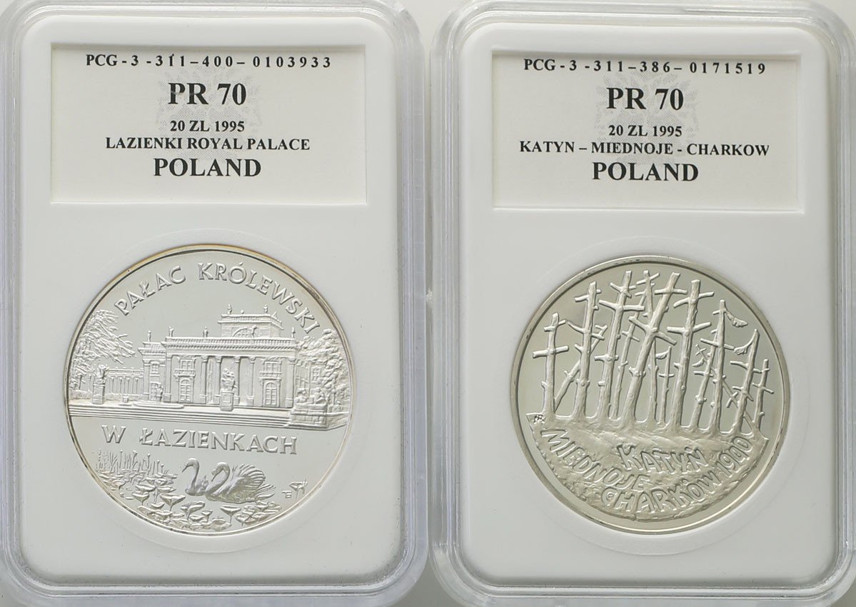 III RP. 20 złotych 1995 Katyń + 20 złotych 1995 Pałac Królewski w Łazienkach
